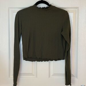 Nordstrom BP Green Ribbed Crop Long Sleeve Top